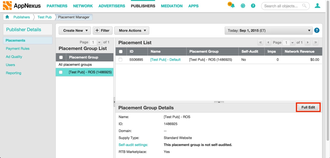 A screenshot that shows how to edit a placement group on the UI.