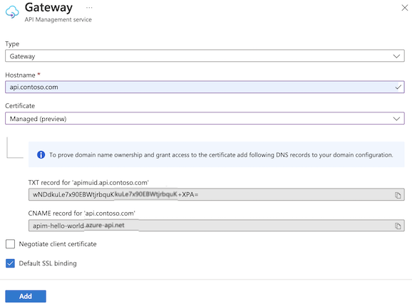 Configurare il dominio del gateway con certificato gratuito