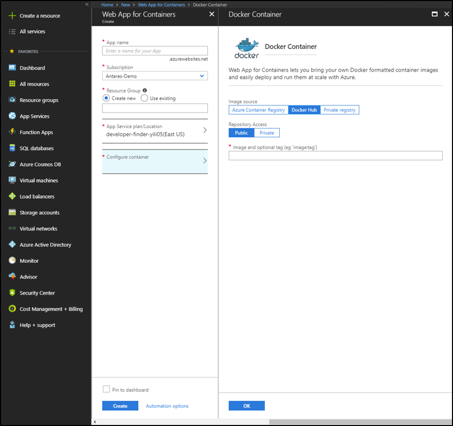 Configura contenitore