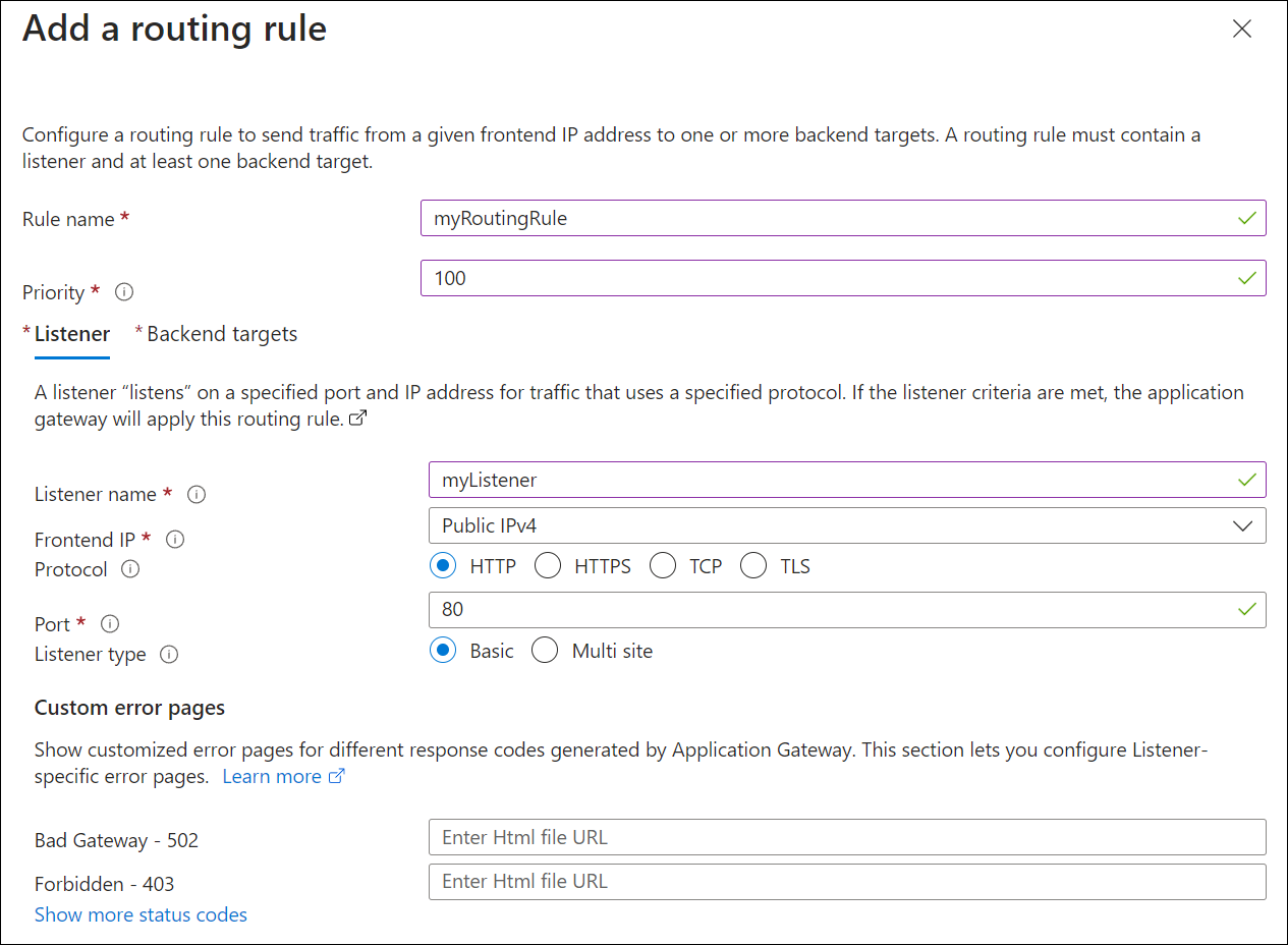 Creare il nuovo gateway applicazione: listener