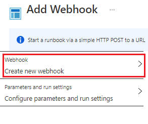 Pagina Aggiungi webhook con l'opzione Crea evidenziata.