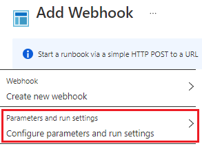 Pagina Aggiungi webhook con l'opzione Parametri evidenziata.