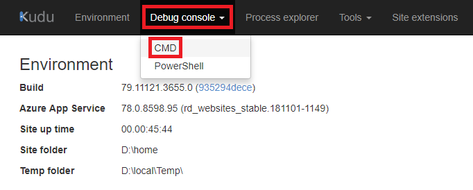 Console di debug Kudu