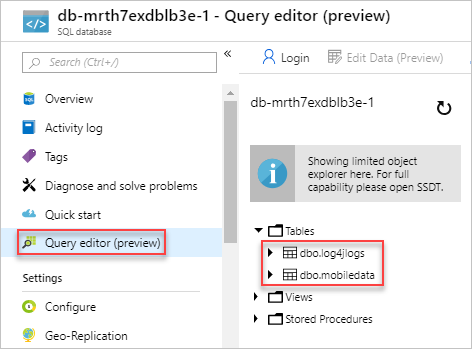 Screenshot dell'editor di query (anteprima) in portale di Azure.