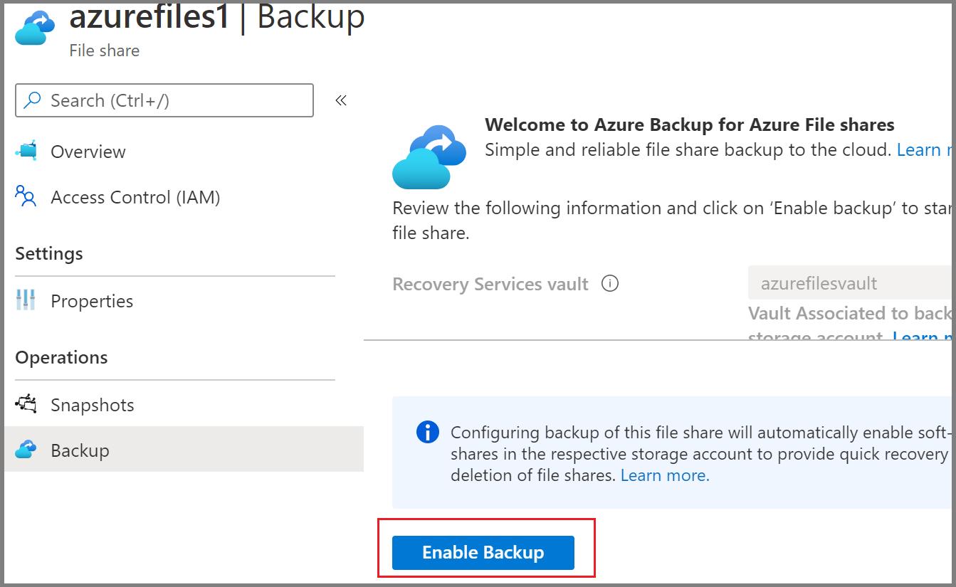 Selezionare Abilita backup