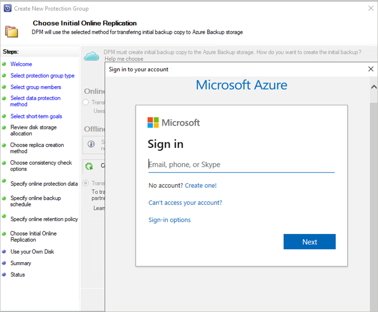 Screenshot che mostra la pagina di accesso di Azure.