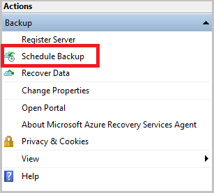 Screenshot che mostra come pianificare un backup di Windows Server.