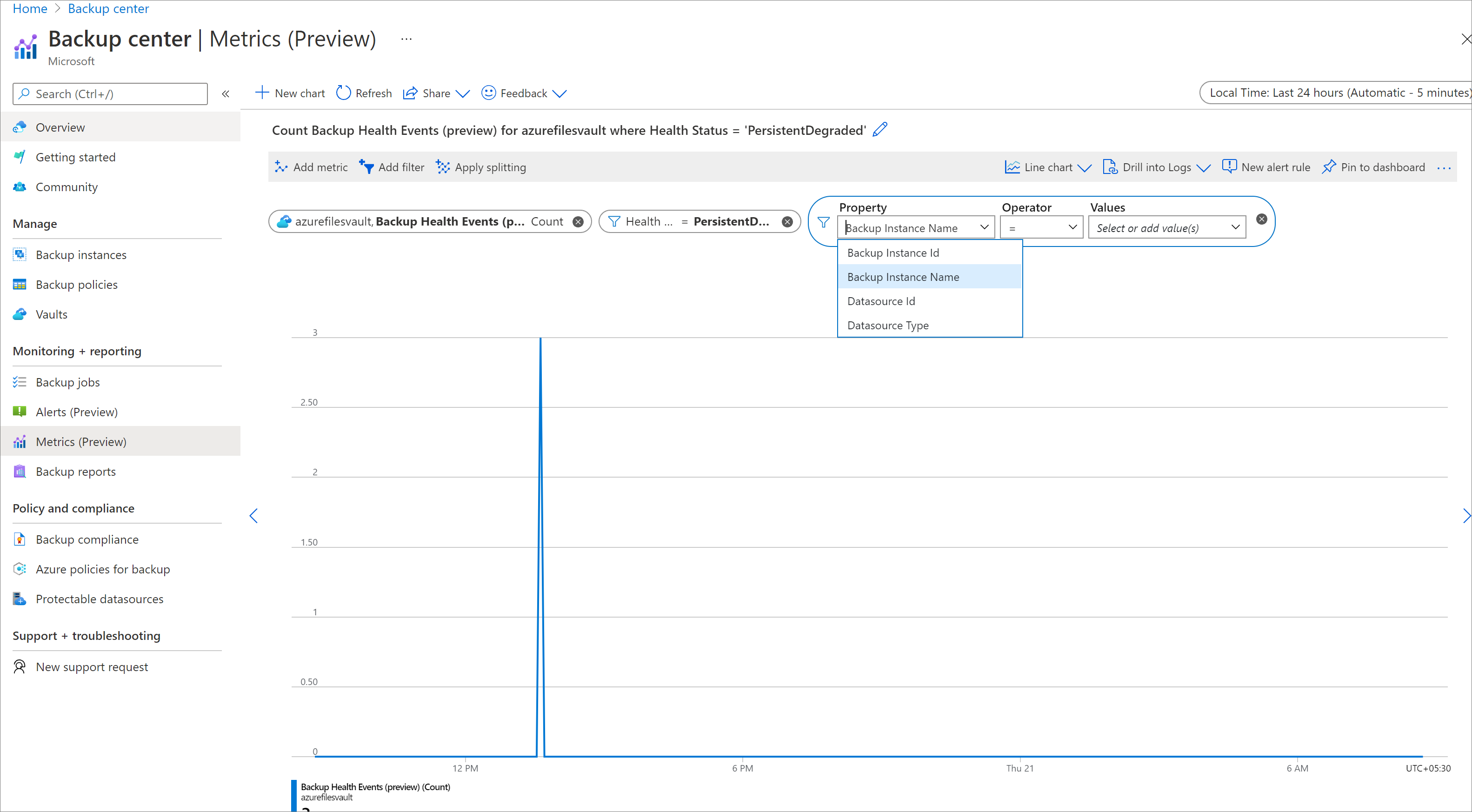 Screenshot che mostra il processo per filtrare le metriche in base a dimensioni diverse.