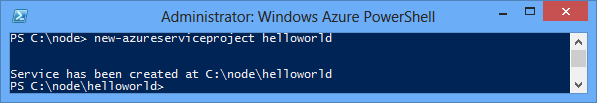 Risultato del comando New-AzureService helloworld