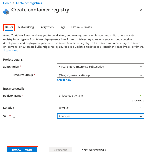 Configurazione di un registro contenitori nel portale di Azure