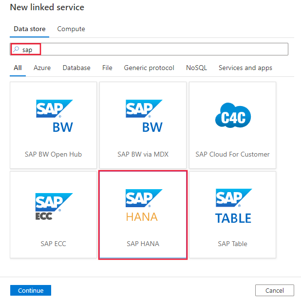 Screenshot del connettore SAP HANA.