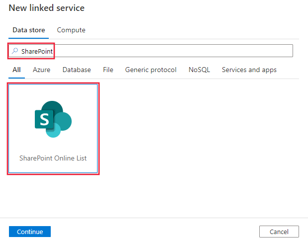 Screenshot del connettore elenco di SharePoint Online.