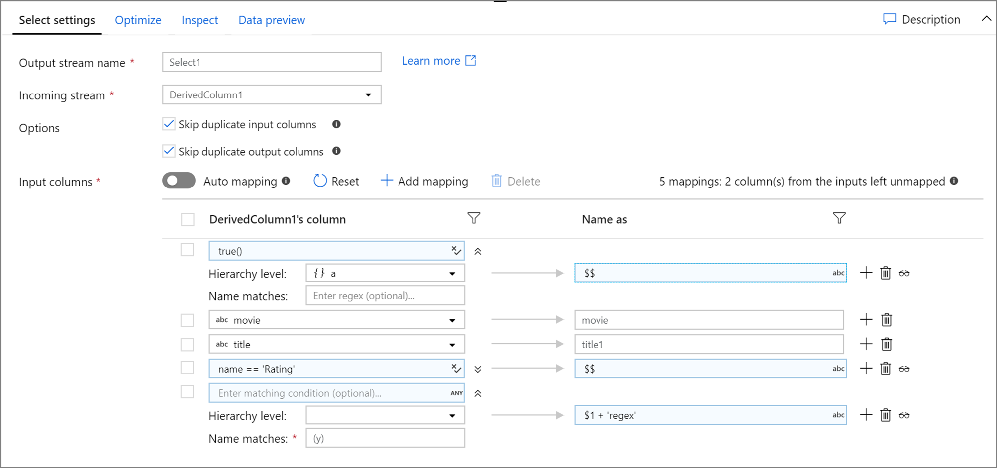 Esempio di script di selezione