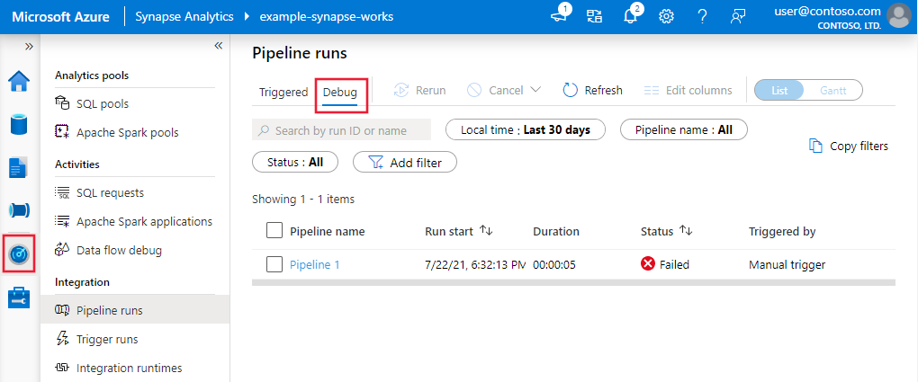 Selezionare l'icona View active debug runs (Visualizza esecuzioni di debug attive)