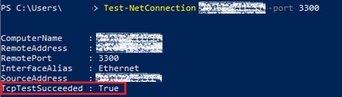 Screenshot del cmdlet di PowerShell per testare la connessione ai sistemi SAP.