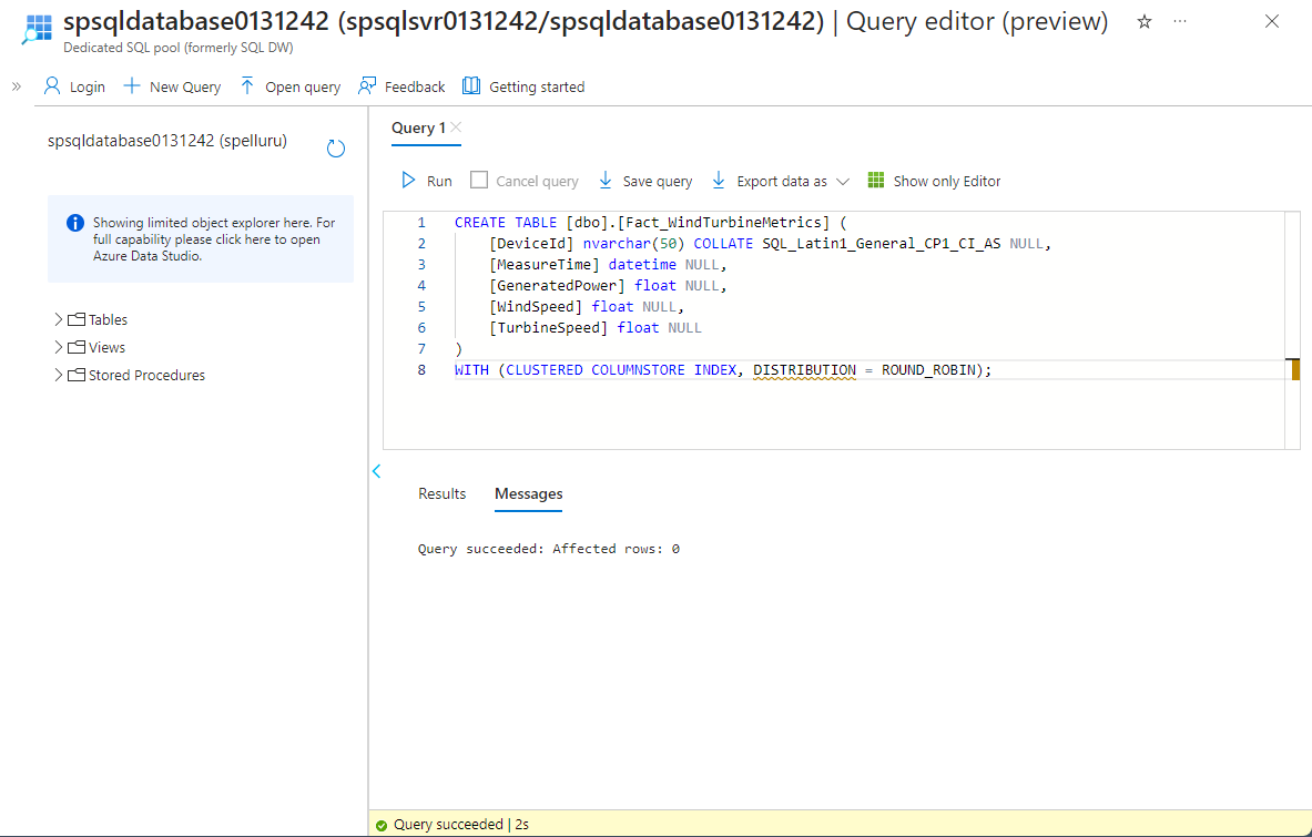 Screenshot che mostra l'editor di query.