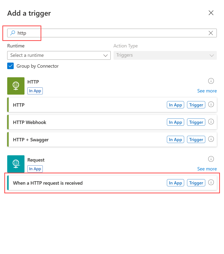 Selezionare il trigger di richiesta HTTP