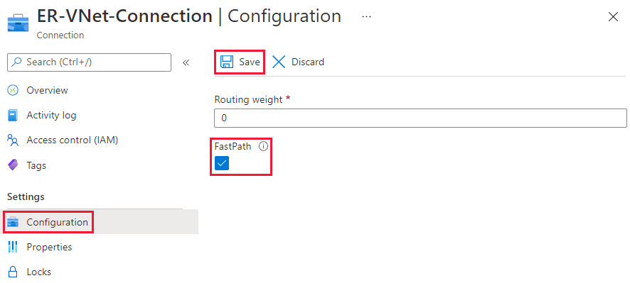 Screenshot della casella di controllo FastPath nella pagina di configurazione della connessione.