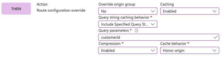 Screenshot del portale che mostra l'azione della stringa di query della chiave della cache.