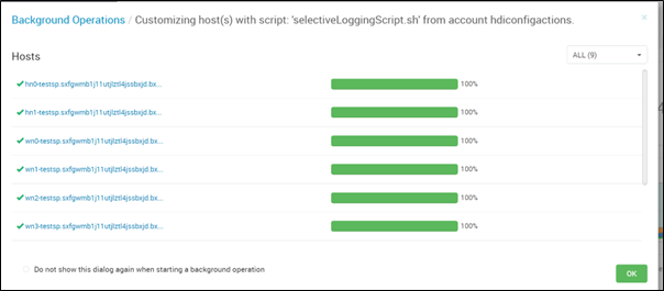 Screenshot che mostra lo stato di esecuzione dello script per gli host.