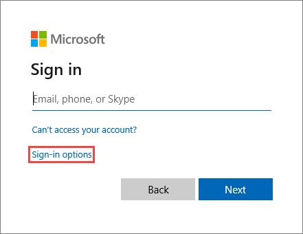 Screenshot che mostra la finestra di accesso di Microsoft, evidenziando il collegamento alle opzioni di accesso.