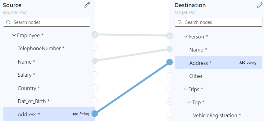 Screenshot che mostra il mapping di ciclo continuo tra altri elementi della matrice nelle matrici di origine e di destinazione.