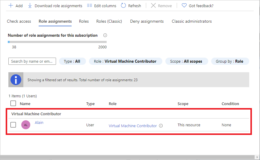 Assegnazione del ruolo Collaboratore Macchina virtuale