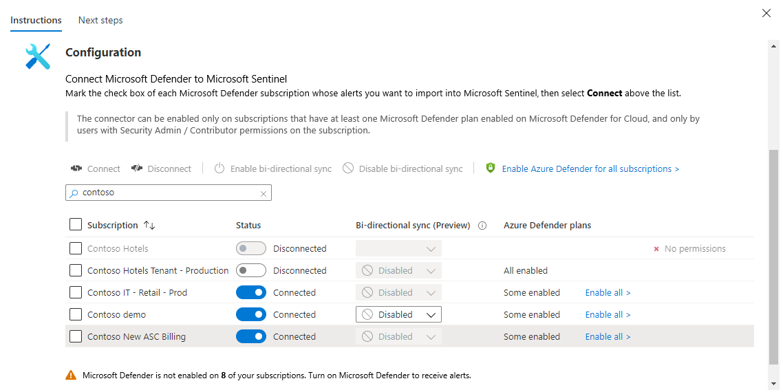 Screenshot della configurazione del connettore Microsoft Defender per il cloud.