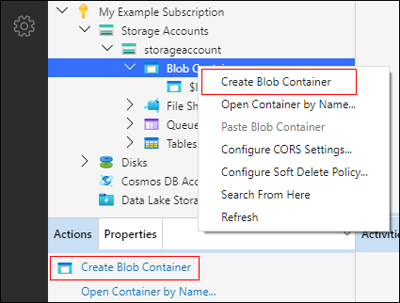 Archiviazione di Microsoft Azure Explorer - Creare un contenitore