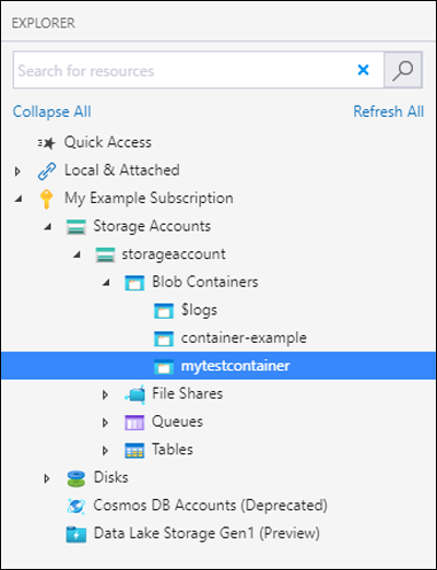 Screenshot che mostra come creare un contenitore in Archiviazione di Microsoft Azure Explorer