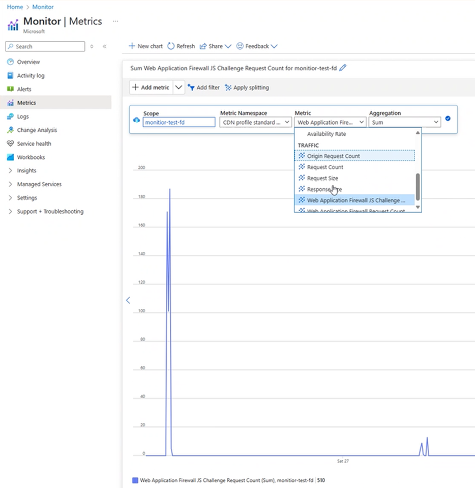 Screenshot che mostra le metriche della verifica JavaScript.