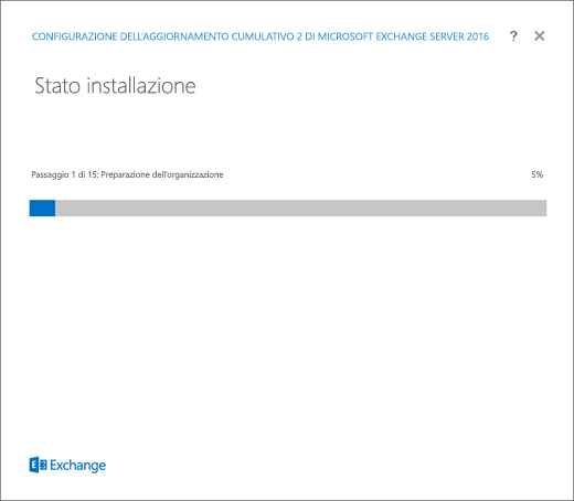 Installazione di Exchange, Pagina Avanzamento dell'installazione.