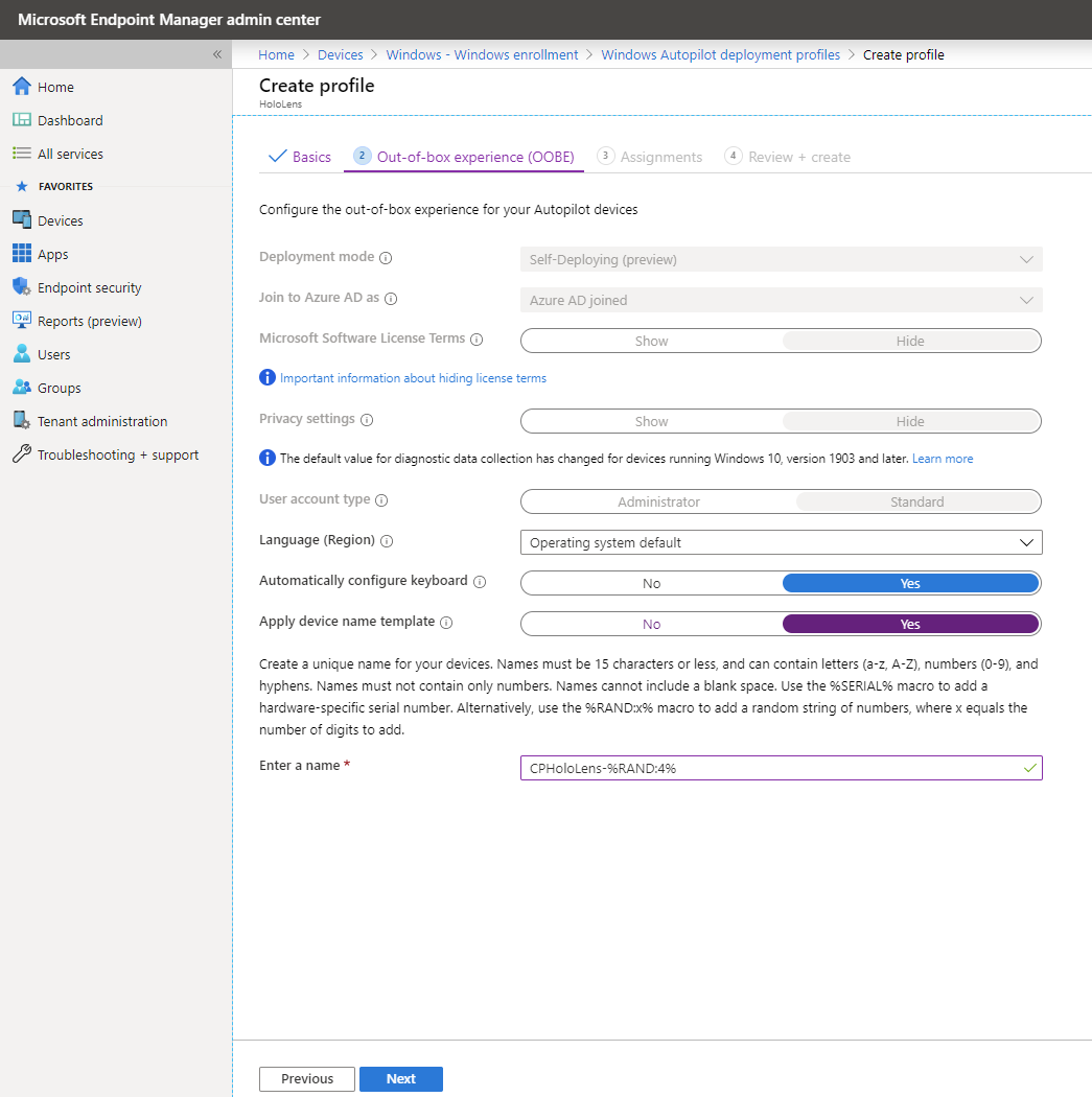 Configurare le impostazioni della configurazione guidata.