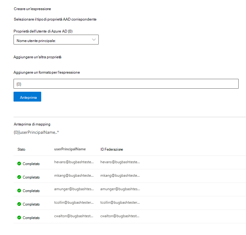 Snapshot di esempio su come compilare la pagina di mapping Microsoft Entra ID.