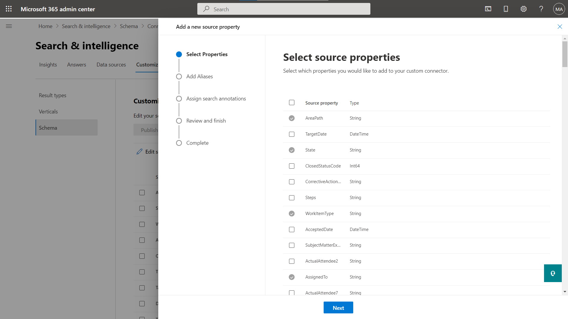 Screenshot dell'opzione per aggiungere una nuova proprietà di origine