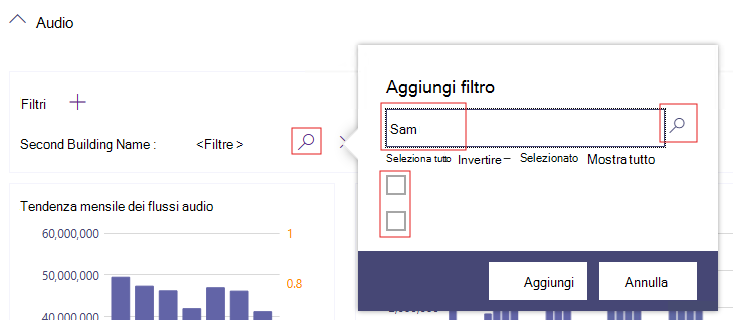 Screenshot dell'aggiunta di un filtro query.