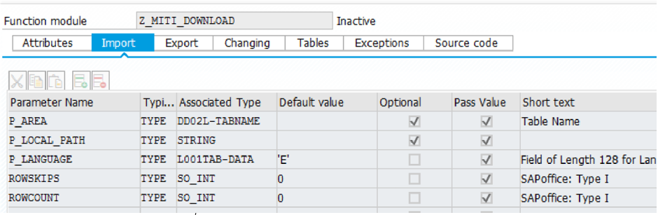 Screenshot che mostra la registrazione dell'opzione sources come Parametri di importazione.