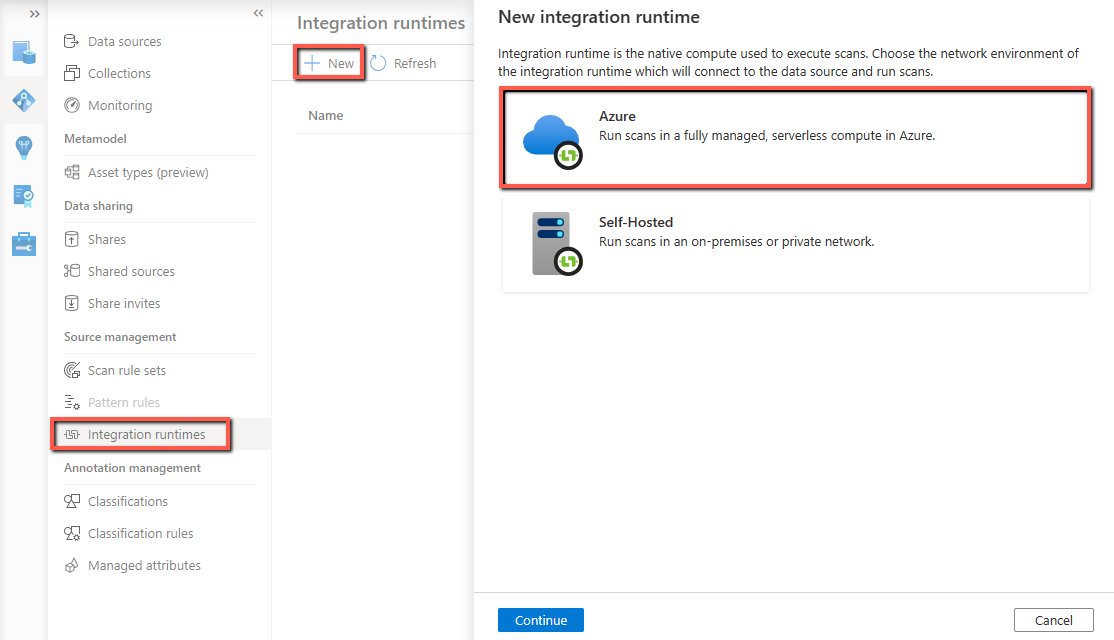 Screenshot che mostra come creare un nuovo runtime di Azure