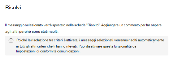 Messaggio di risoluzione tra criteri di conformità delle comunicazioni