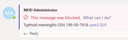 Notifica del messaggio bloccata in Teams.