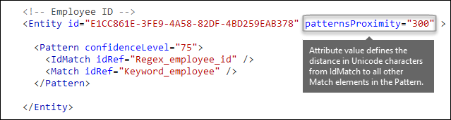 Markup XML che mostra l'attributo patternsProximity.