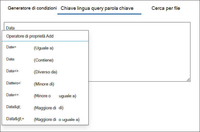 L'editor KeyQL suggerisce gli operatori.