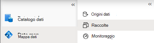Screenshot del menu mappa dati con le raccolte selezionate.