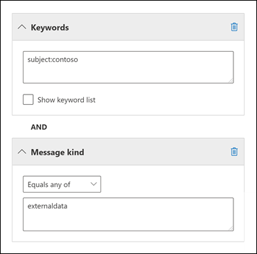 Usare la condizione Tipo di messaggio per restringere le ricerche ai dati di terze parti.