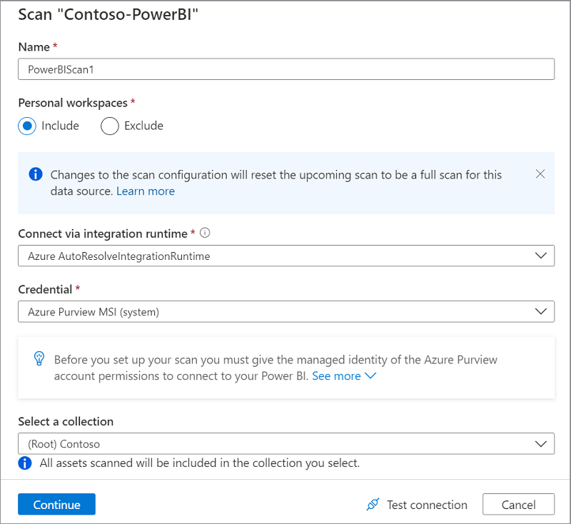 Immagine che mostra la configurazione dell'analisi di Power BI.