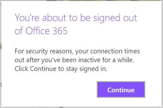 Messaggio di avviso di disconnessione di Microsoft 365 inattivo