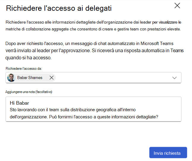 Screenshot che mostra come richiedere l'accesso ai delegati.