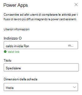 Screenshot che mostra la metà superiore del riquadro delle proprietà di Power Apps.