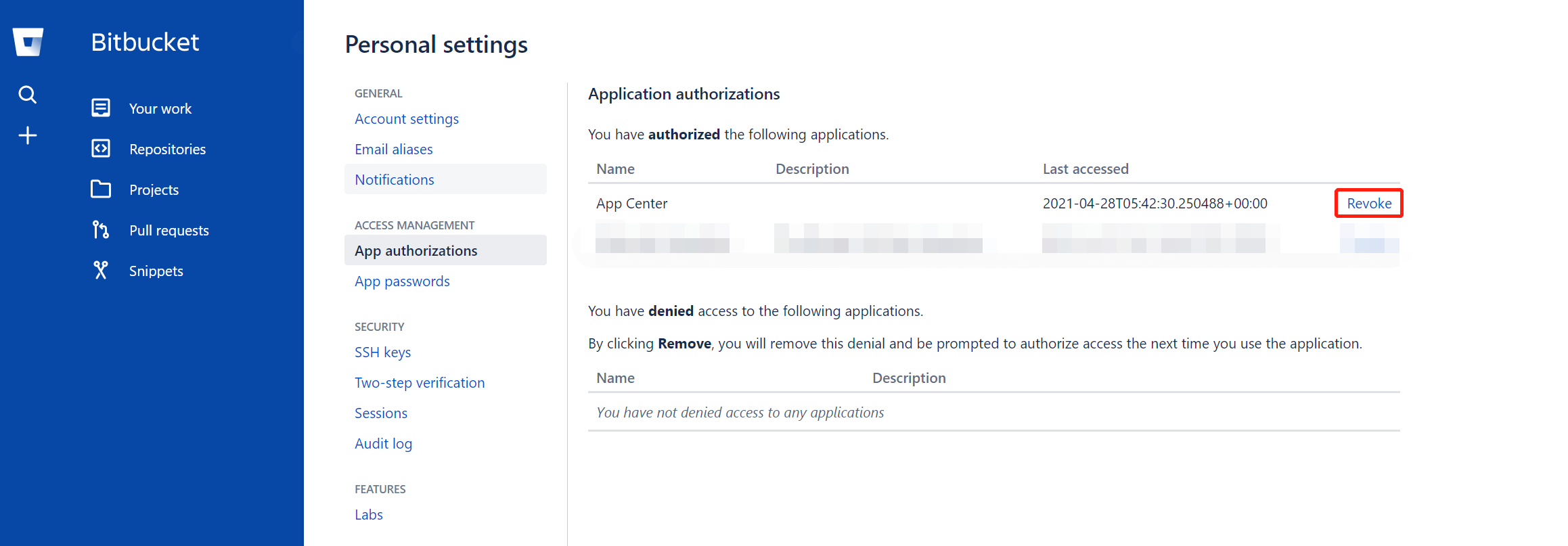 Rimuovere token Oauth Bitbucket Remove