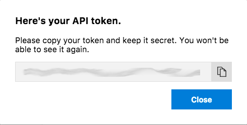 Schermata che mostra un token API generato